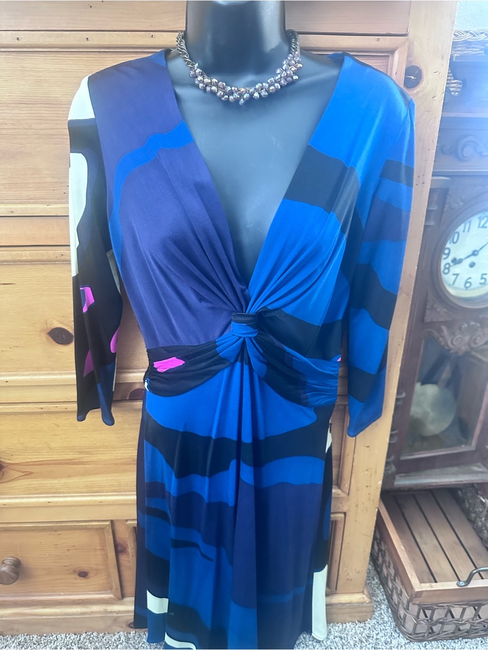 Issa London PARIS Blue & Black One Knot Dress with Pink Accent size 8